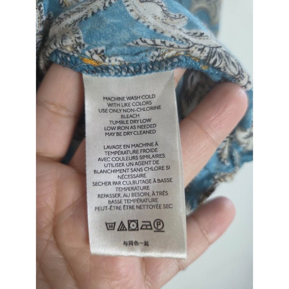 Pilcro Anthropologie "Lelani" Blue & Cream FloralPasley Button Down Blouse sz 1X - Picture 8 of 9